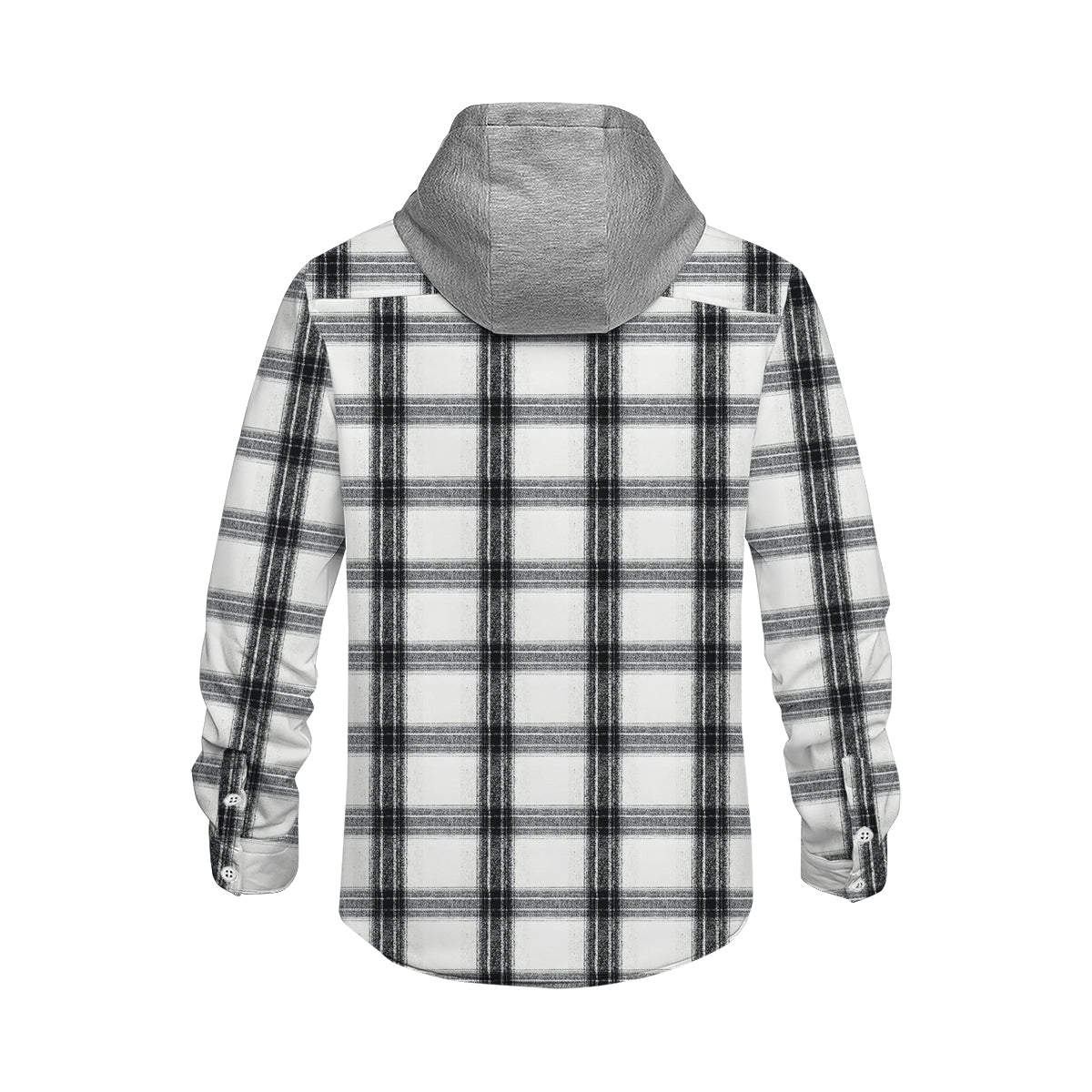 Black-White Vintage Plaid Long Sleeve Hooded Shirt