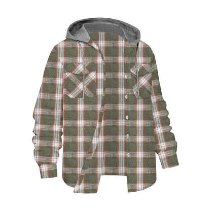 Vintage Plaid Long Sleeve Hooded Shirt