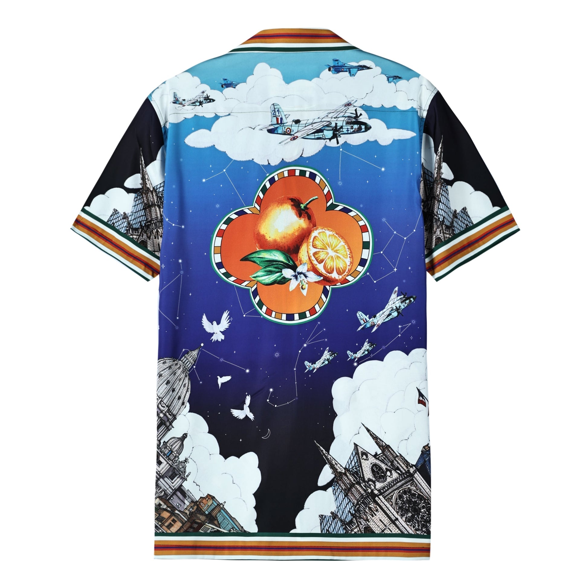 Zodiac Orange Airplane Castle Short Sleeve Camp Collar Shirt Jonvidesign