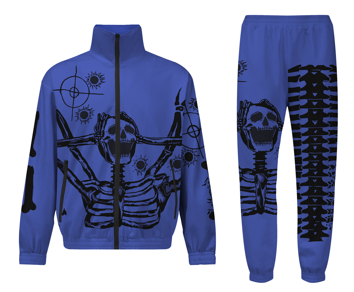 Blue Skull Holding Head Action Print  Zip Up Track Suit Top