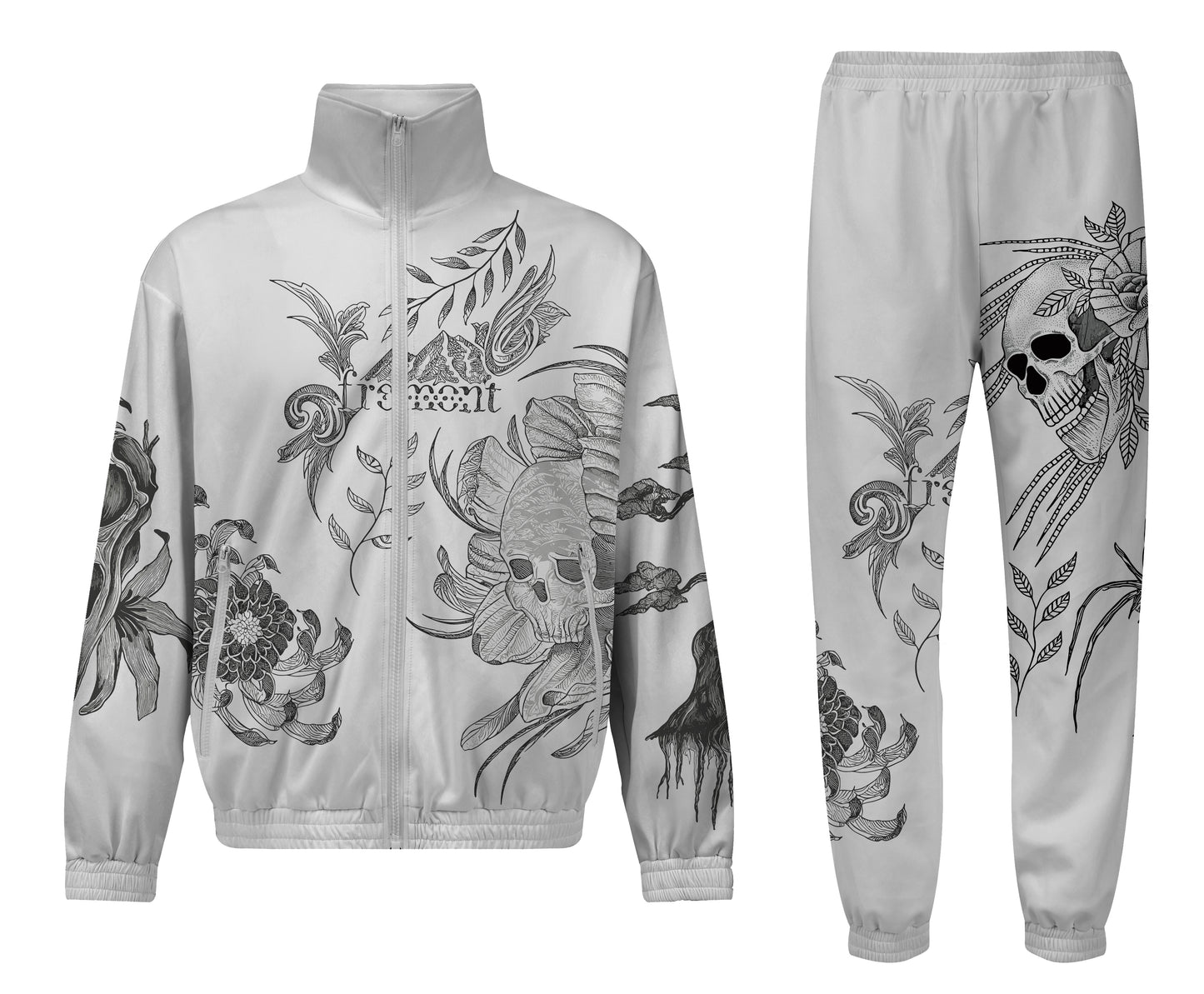 Skull Floral rint Zip Up Track Suit Top