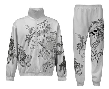 Skull Floral Print Elastic Waist Sports Sweatshirt Pants