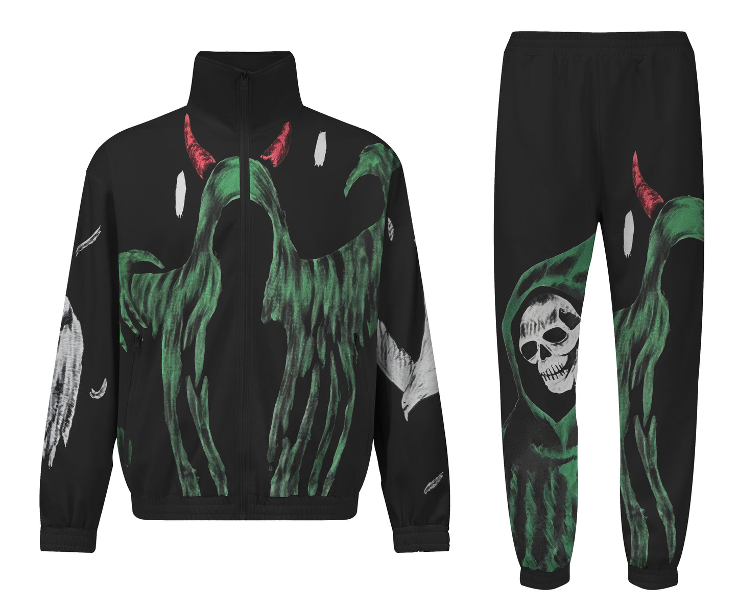 Devil Skull Print Zip Up Track Suit Top