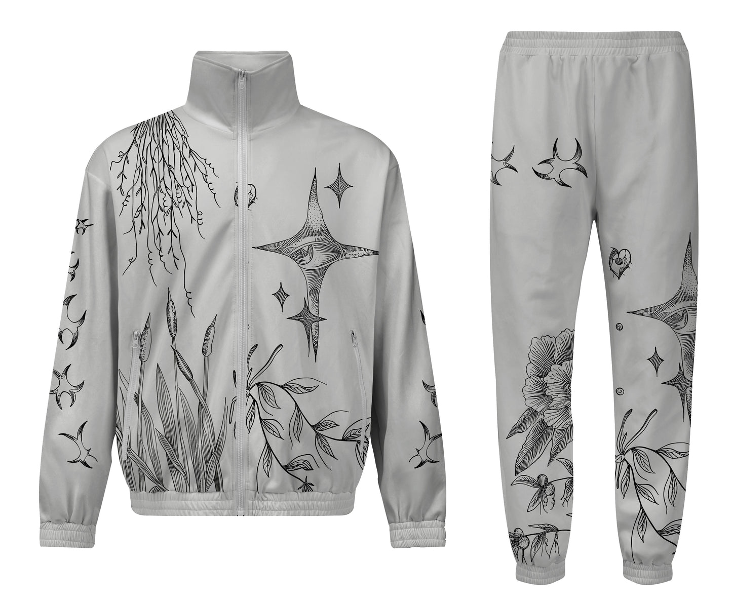 Foral Leaf Print  Zip Up Track Suit Top