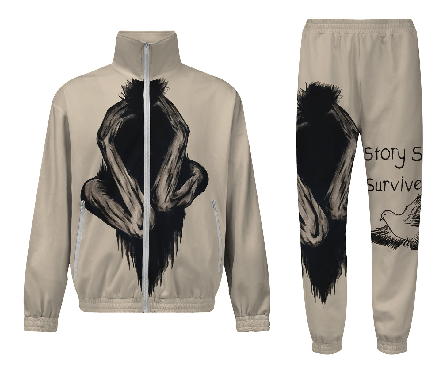 Long Story Short Print Zip Up Track Suit Top