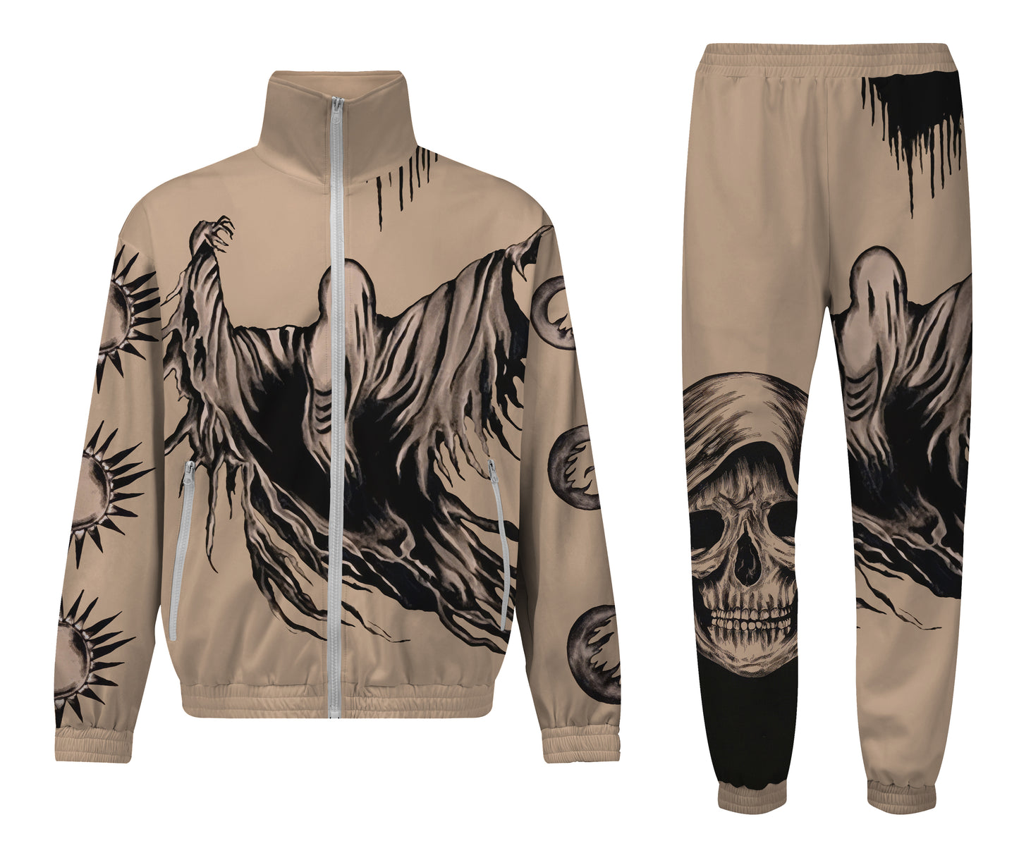 Hooded Skull Print Zip Up Track Suit Top