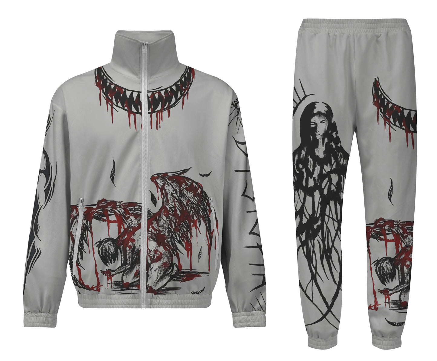 Fallen Angel Print Zip Up Track Suit Top