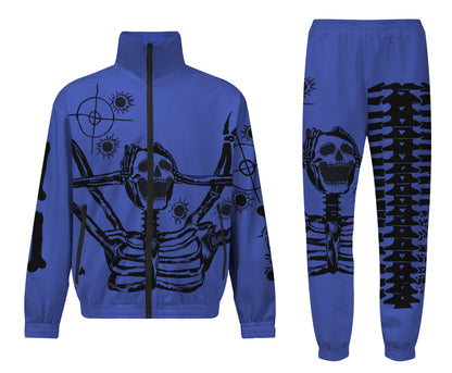 Blue Skull Holding Head Action Print Elastic Waist Sports Sweatshirt Pants