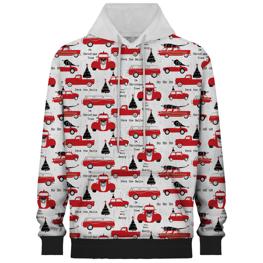 Red Car Christmas Tree Print Hooded Sweatshirt