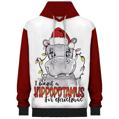 Christmas Hippo Print Hooded Sweatshirt