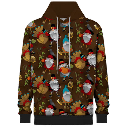 Santa Claus And Turkey Print Hooded Sweatshirt