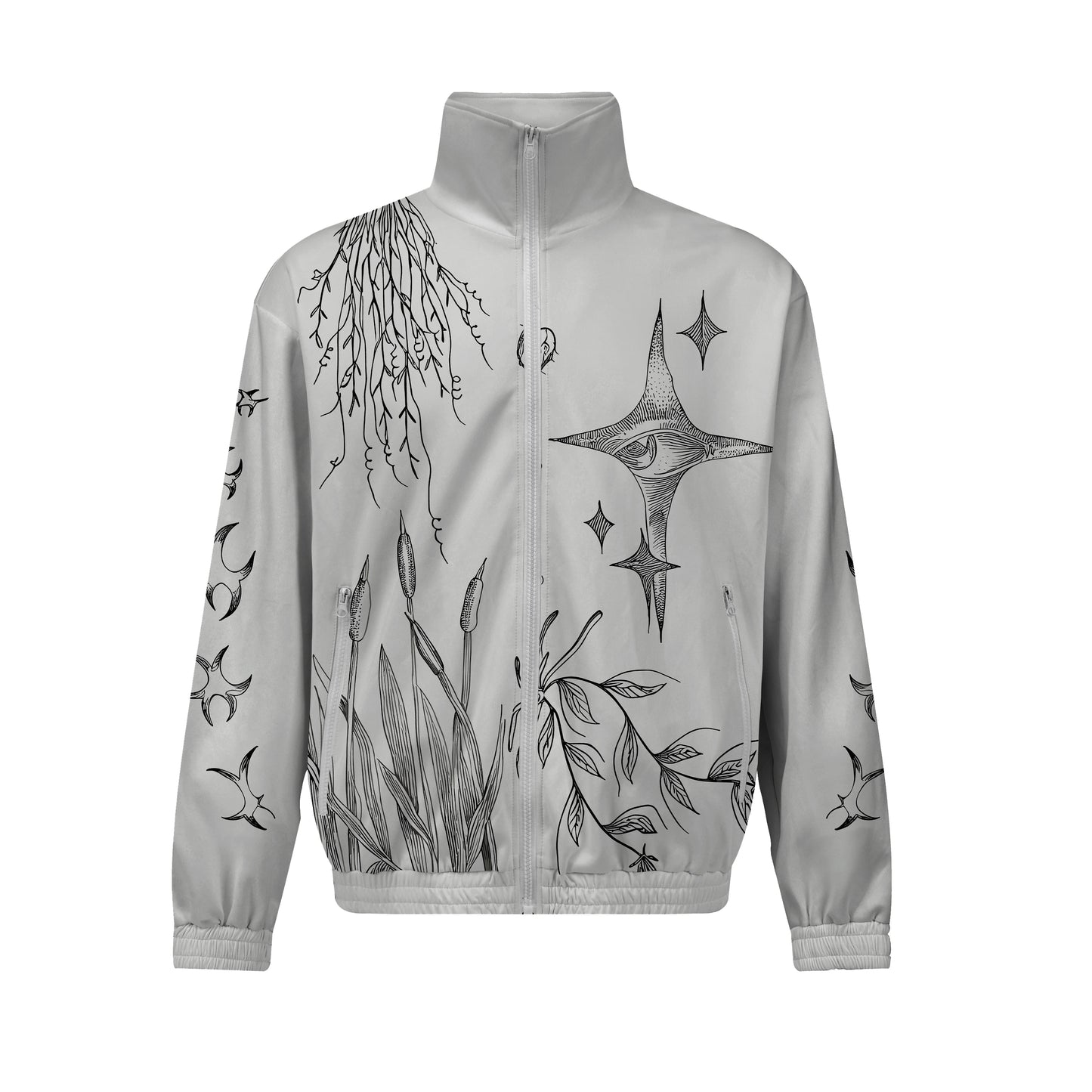 Foral Leaf Print  Zip Up Track Suit Top