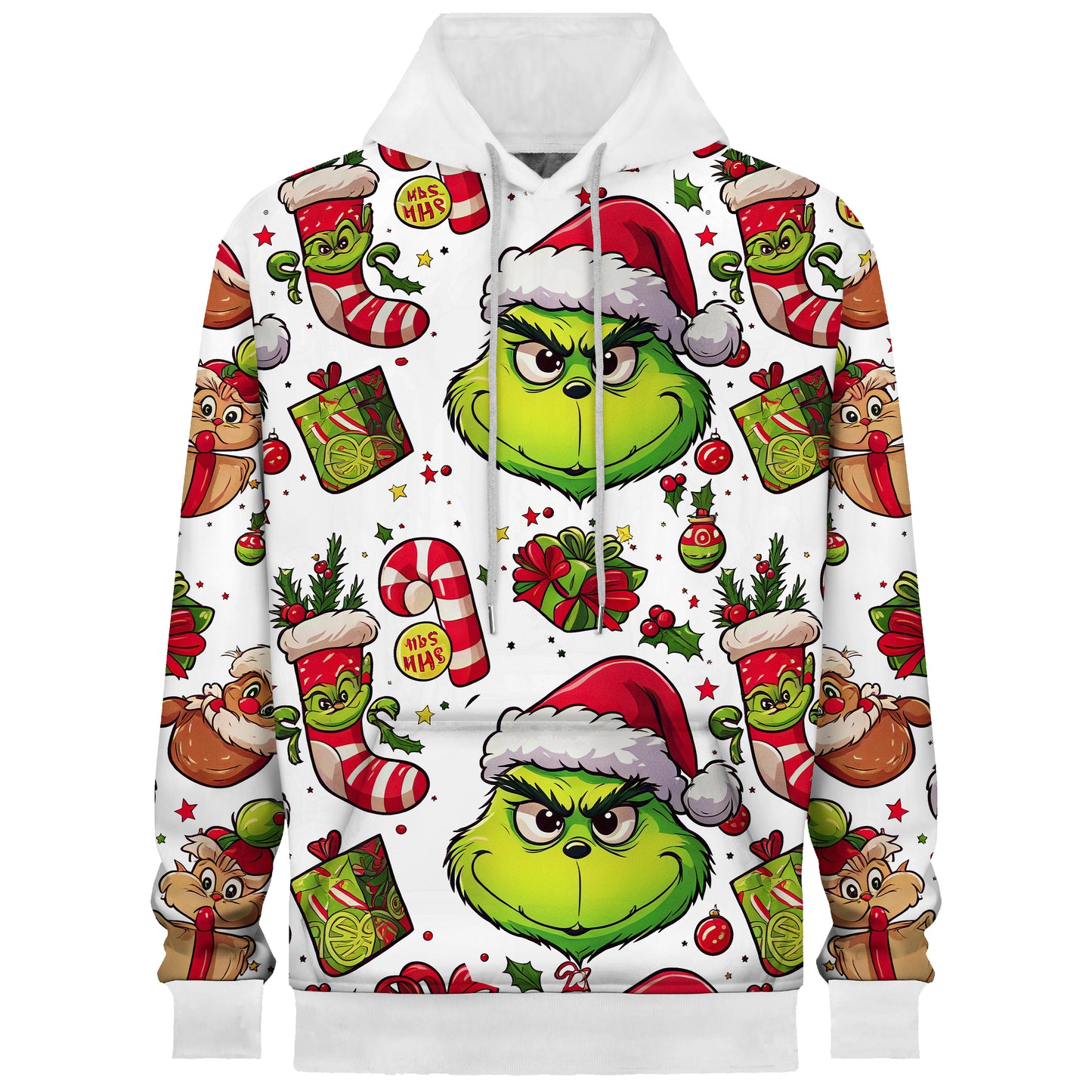 Green Monster Christmas Stocking Print Hooded Sweatshirt