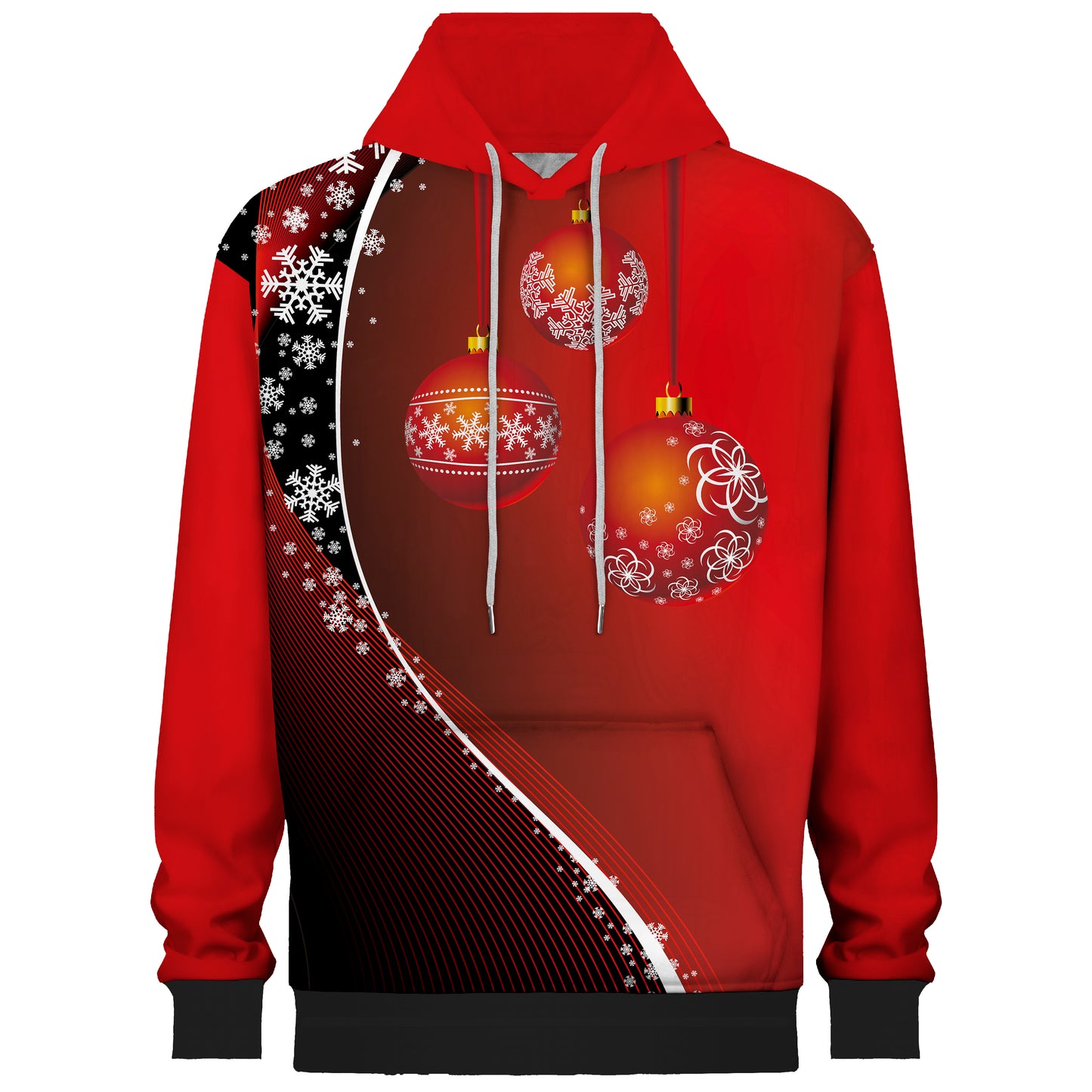 Red And Black Color Matching Print Hooded Sweatshirt