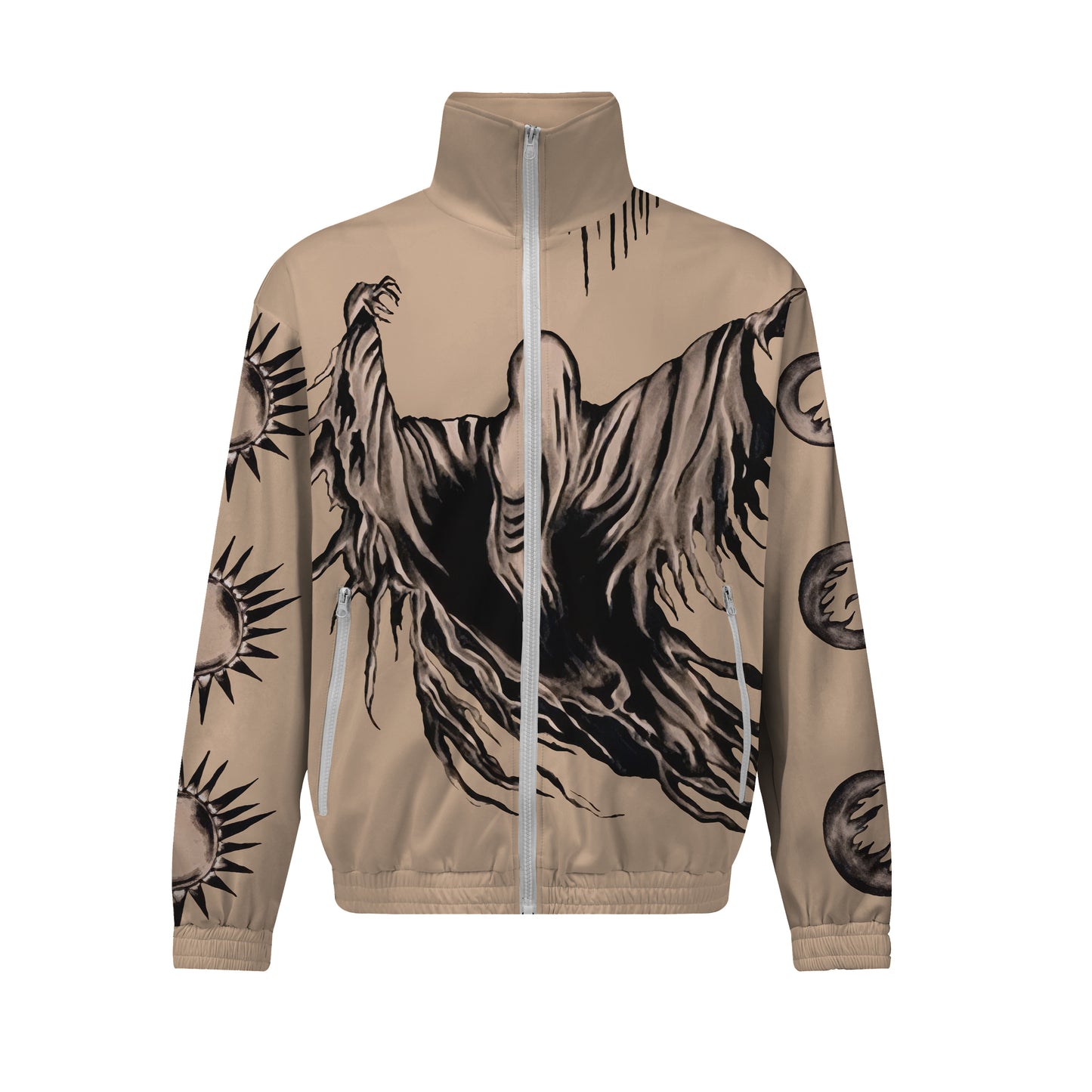 Hooded Skull Print Zip Up Track Suit Top