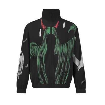 Devil Skull Print Zip Up Track Suit Top