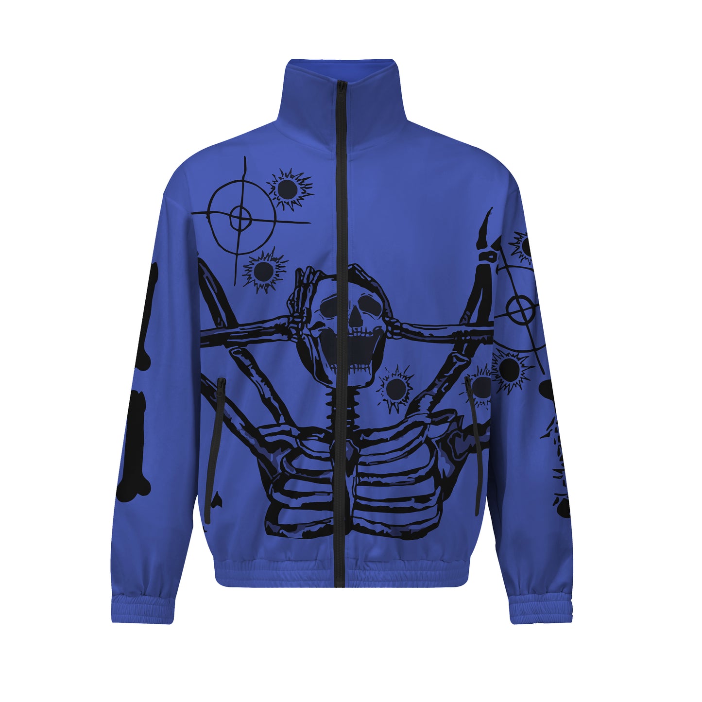 Blue Skull Holding Head Action Print  Zip Up Track Suit Top