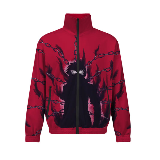 Chain Tied Evil Spirit Print Zip Up Track Suit Top For Men