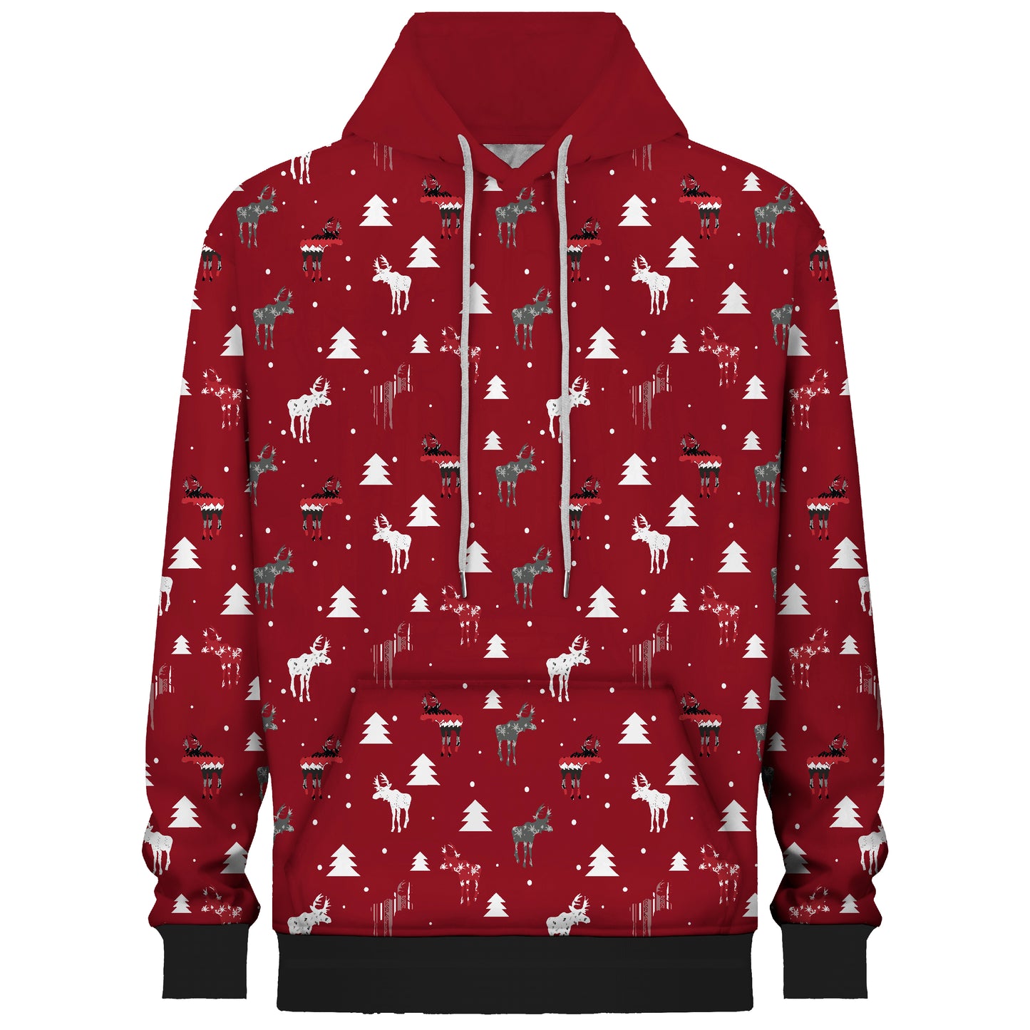 Men's Red Christmas Print Hooded Sweatshirt