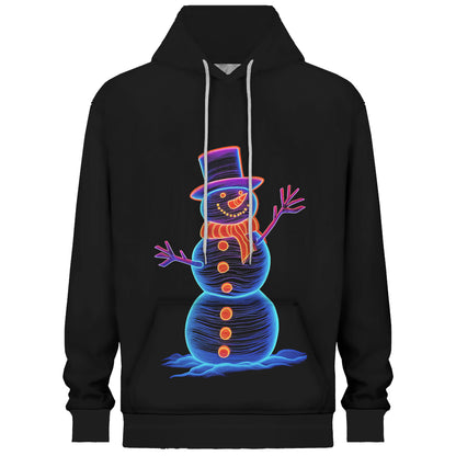 Glowing Snowman Print Hooded Sweatshirt Men's black sweatshirt