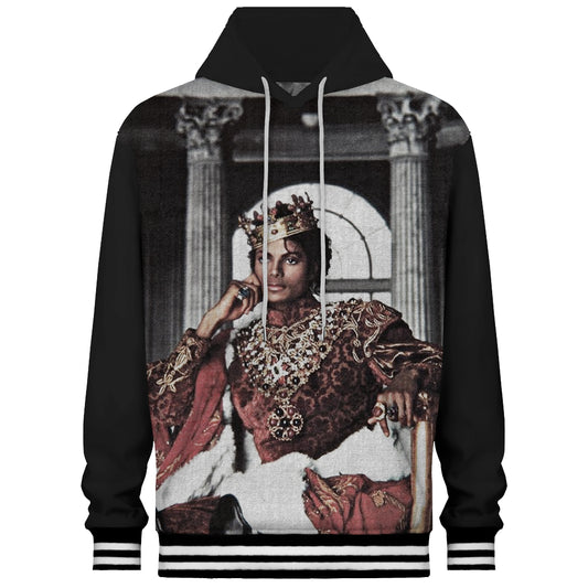 Pop King Print Men's Black Hooded Sweatshirt