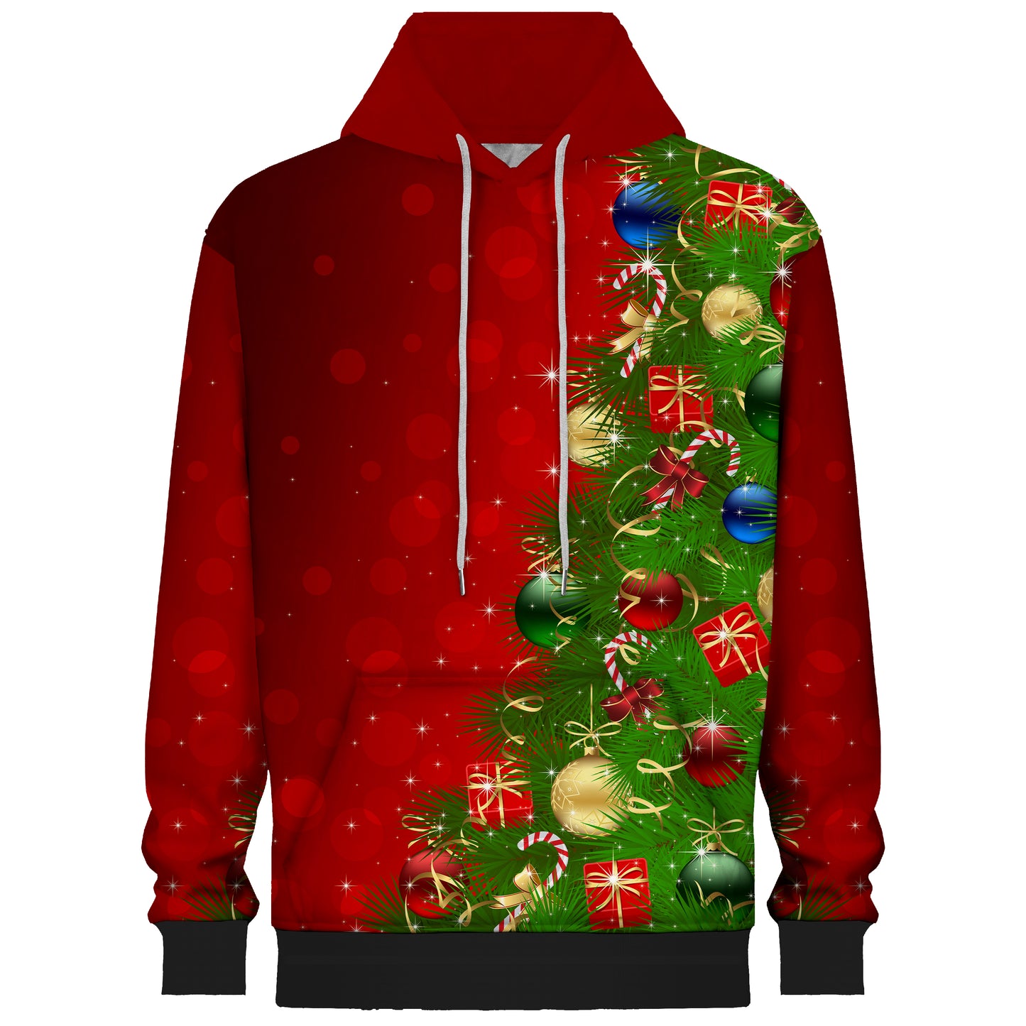 Red Gorgeous Christmas Tree Print Hooded Sweatshirt