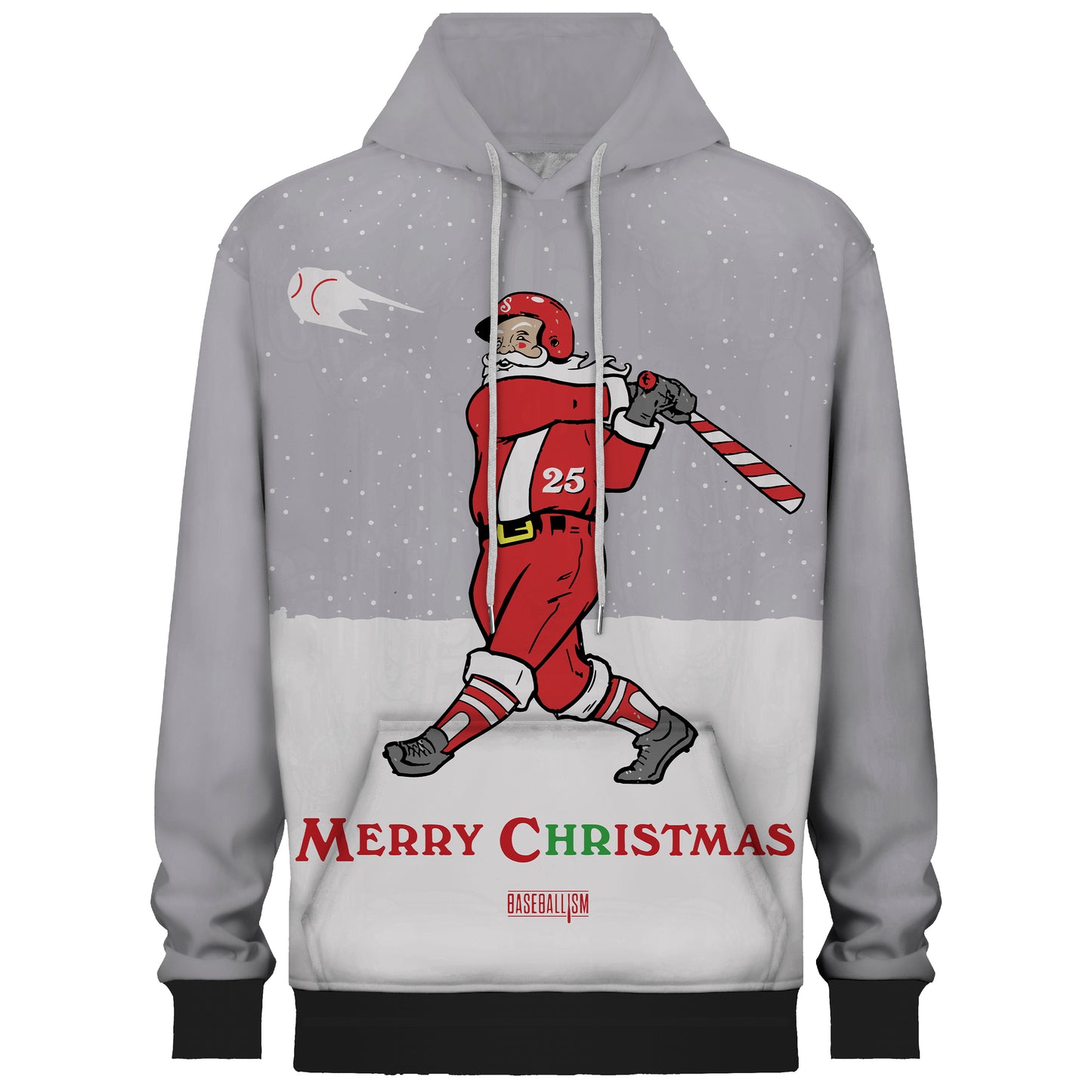 Santa Claus Playing Baseball Print Hooded Sweatshirt