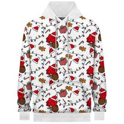 Christmas Smiley Face Print Hooded Sweatshirt