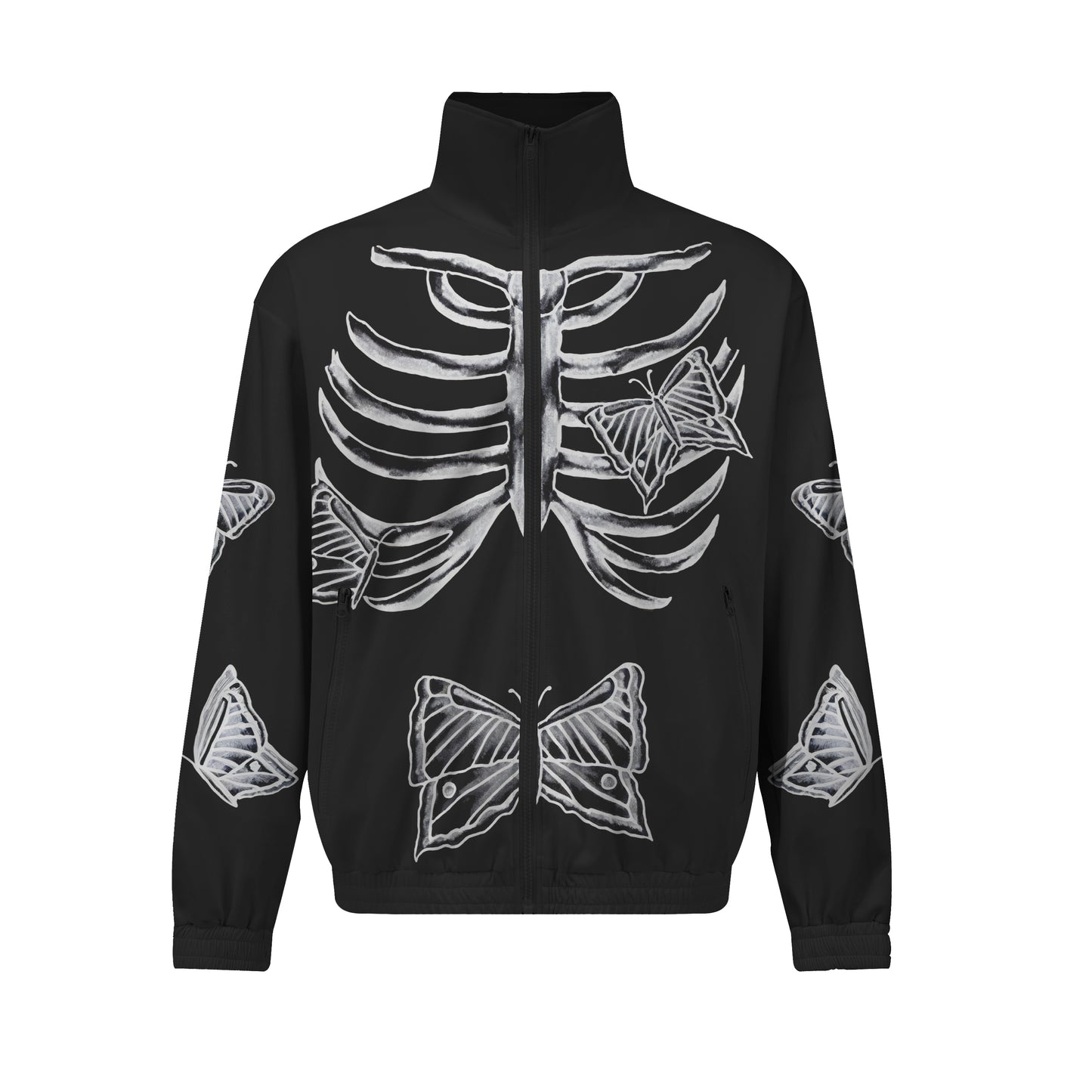 Skeleton Portrait Print  Zip Up Track Suit Top