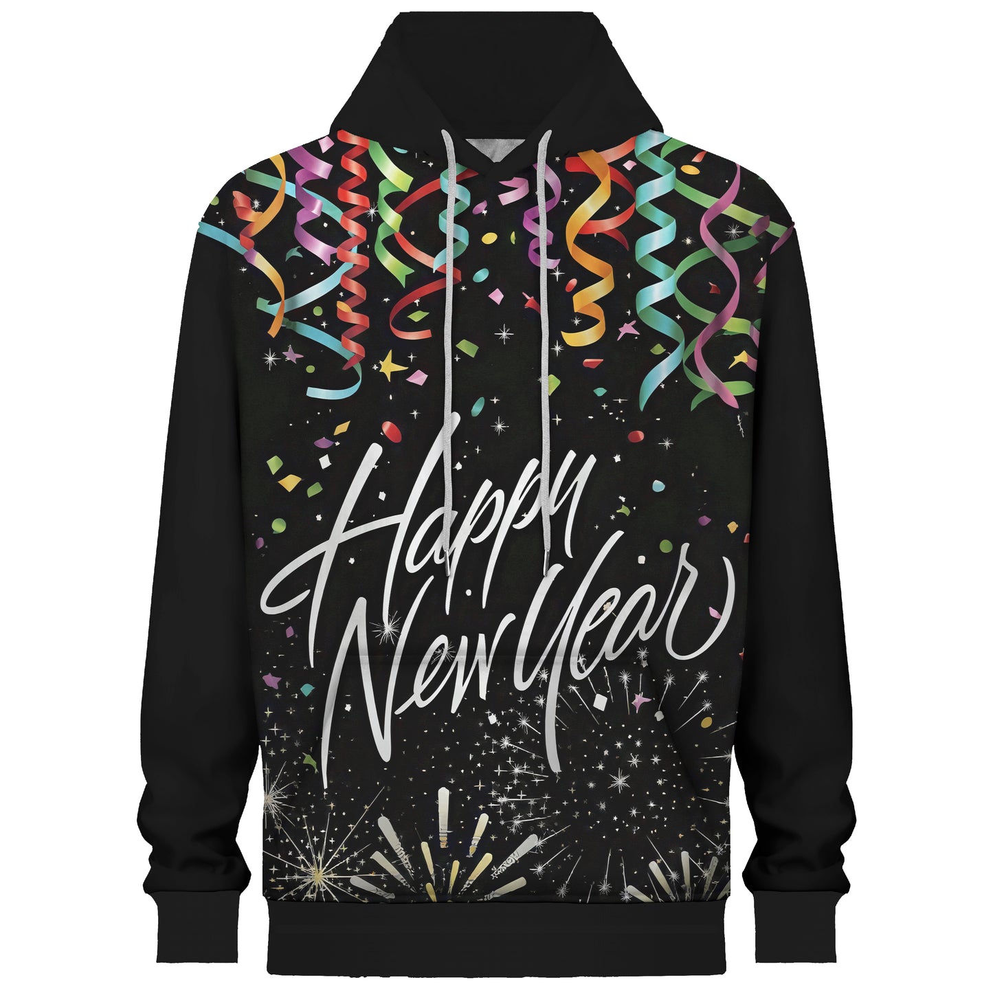 New Year Ribbon Print Hooded Sweatshirt