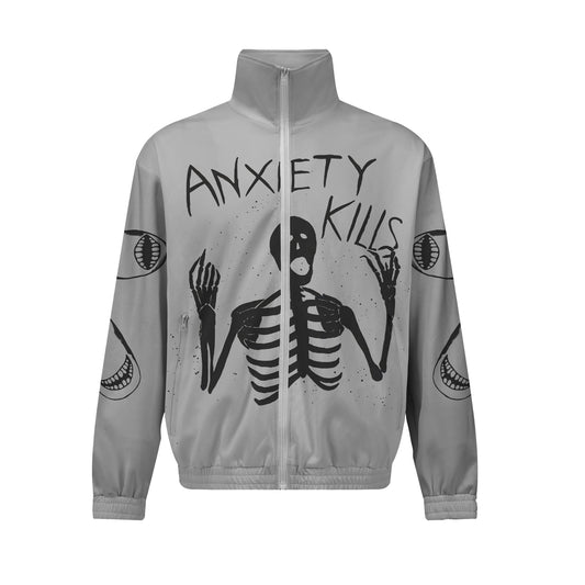 Skull Print Zip Up Track Suit Top For Men