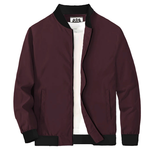 Bomber Jacket Red Zip-Up Coat Warm Windproof Padded Jackets