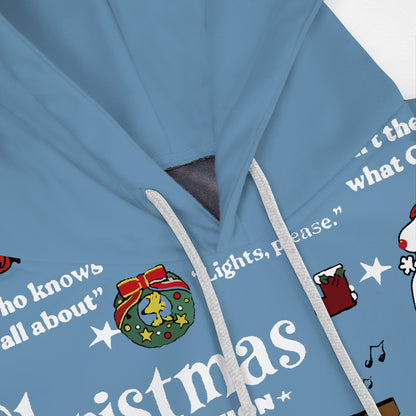 Christmas Blue Print Hooded Sweatshirt