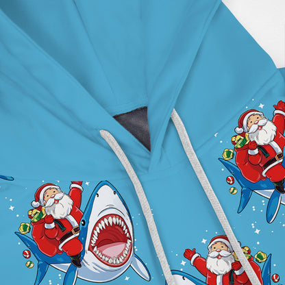 Santa Claus Riding A Shark Print Hooded Sweatshirt