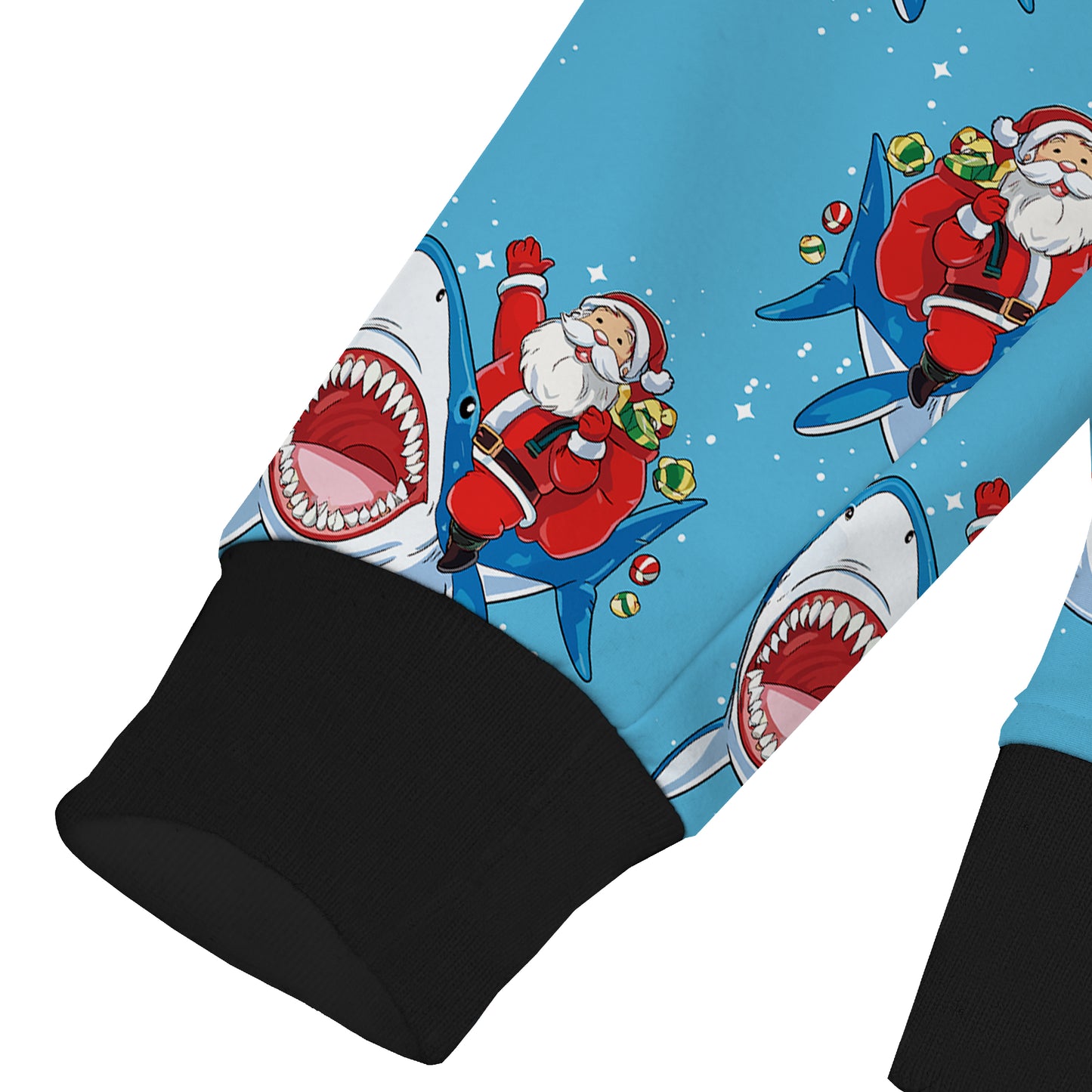 Santa Claus Riding A Shark Print Hooded Sweatshirt