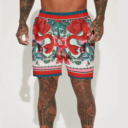 Tropical Flamingo Pattern Elastic Waistband Casual Shorts