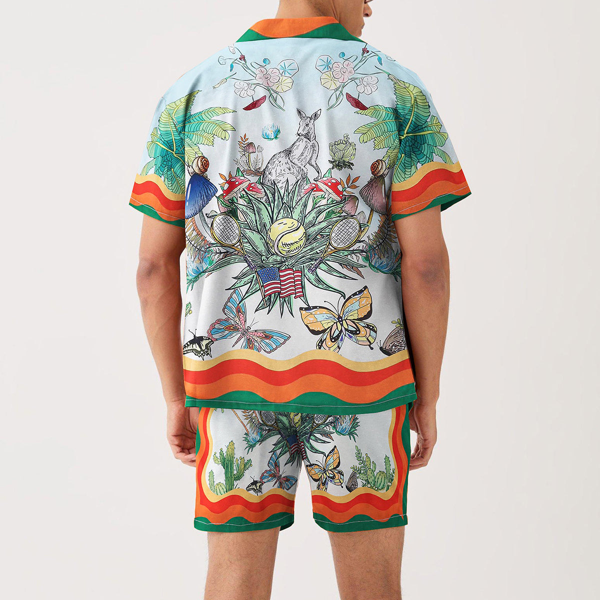 Tropical Print Short Sleeve Camp Collar Shirt