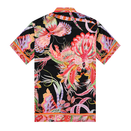 Floral Butterflies Pattern Silk Fiber Short Sleeve Shirt