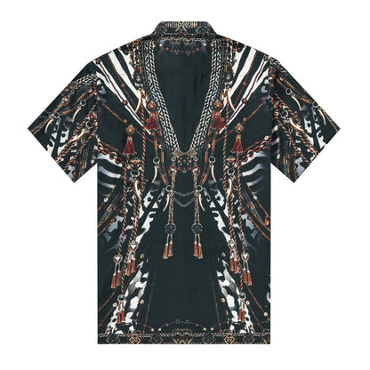 Chain Animal Printed Silk Fiber Short Sleeve Shirt