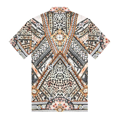 Leopard Printed Silk Fiber Short Sleeve Shirt