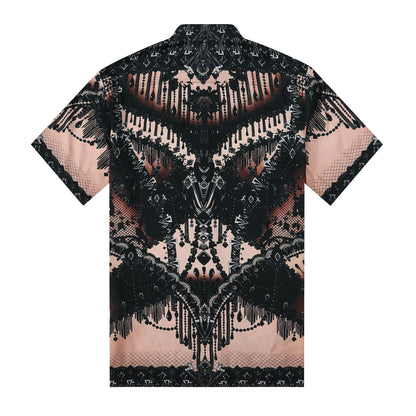 Black Beaded Lace Design Silk Fiber Short Sleeve Shirt