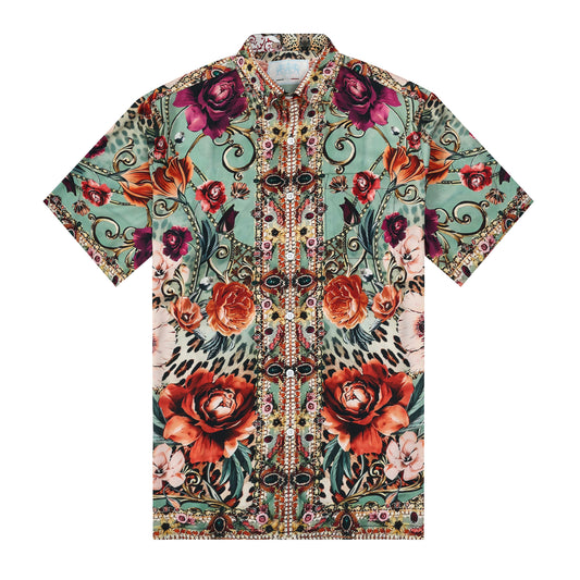 Luxury Animal Flower Print Silk Fiber Short Sleeve Shirt