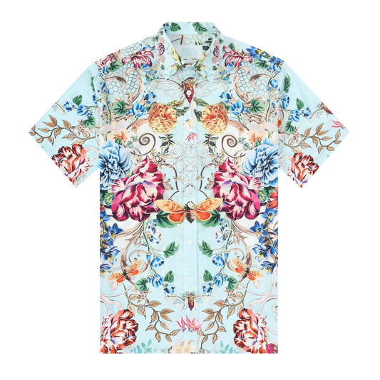 Natural Floral Silk Fiber Short Sleeve Casual Shirt