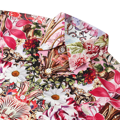 Floral Blossom Printed Silk Fiber Short Sleeve Casual Shirt