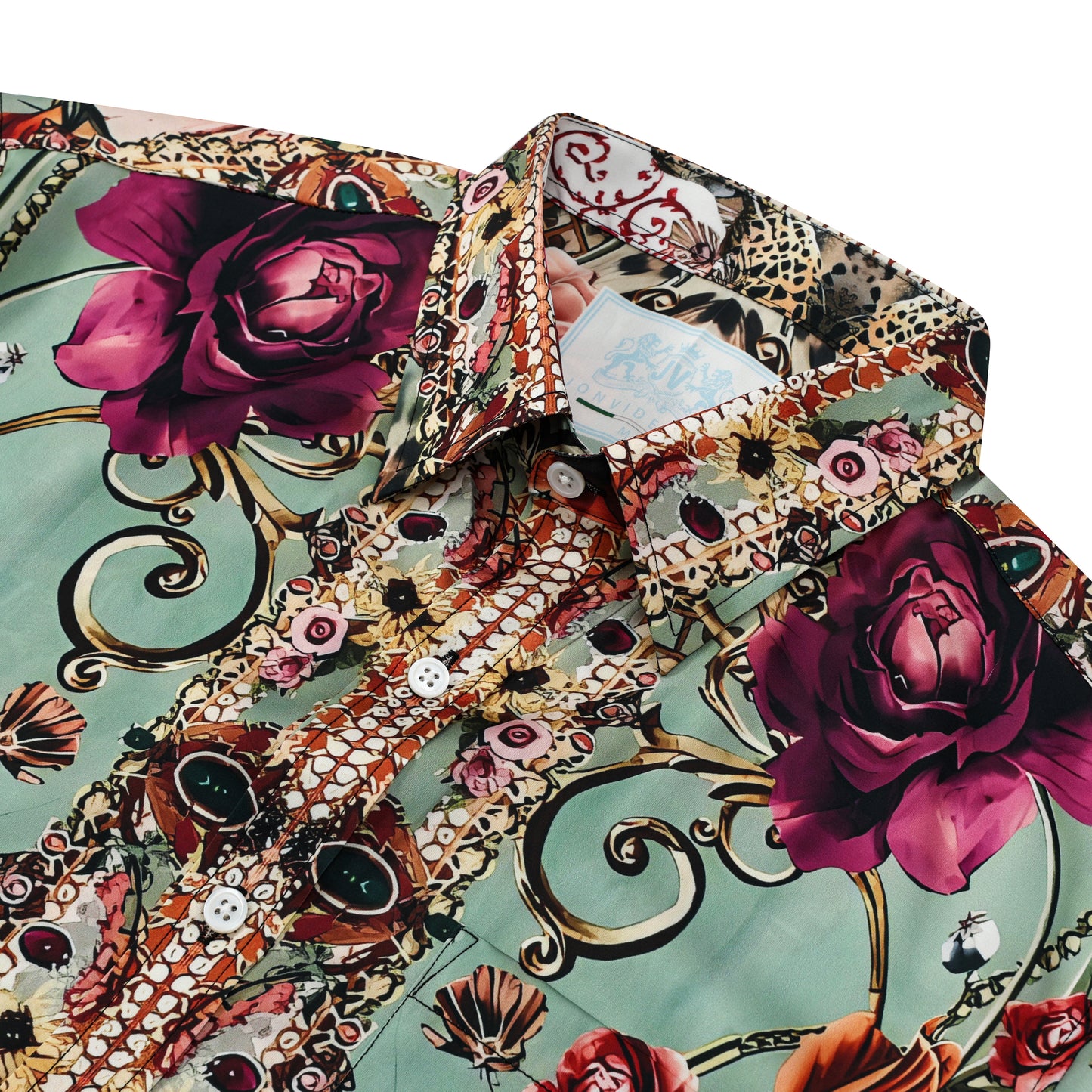 Luxury Animal Flower Print Silk Fiber Short Sleeve Shirt