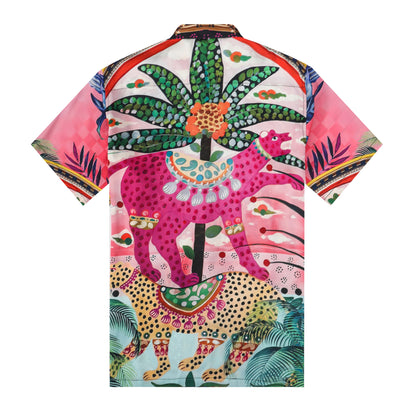 Tropical Leopard Printed Silk Fiber Short Sleeve Shirt