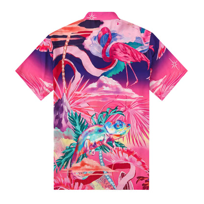 Tropical Flamingo Silk Fiber Short Sleeve Casual Shirt