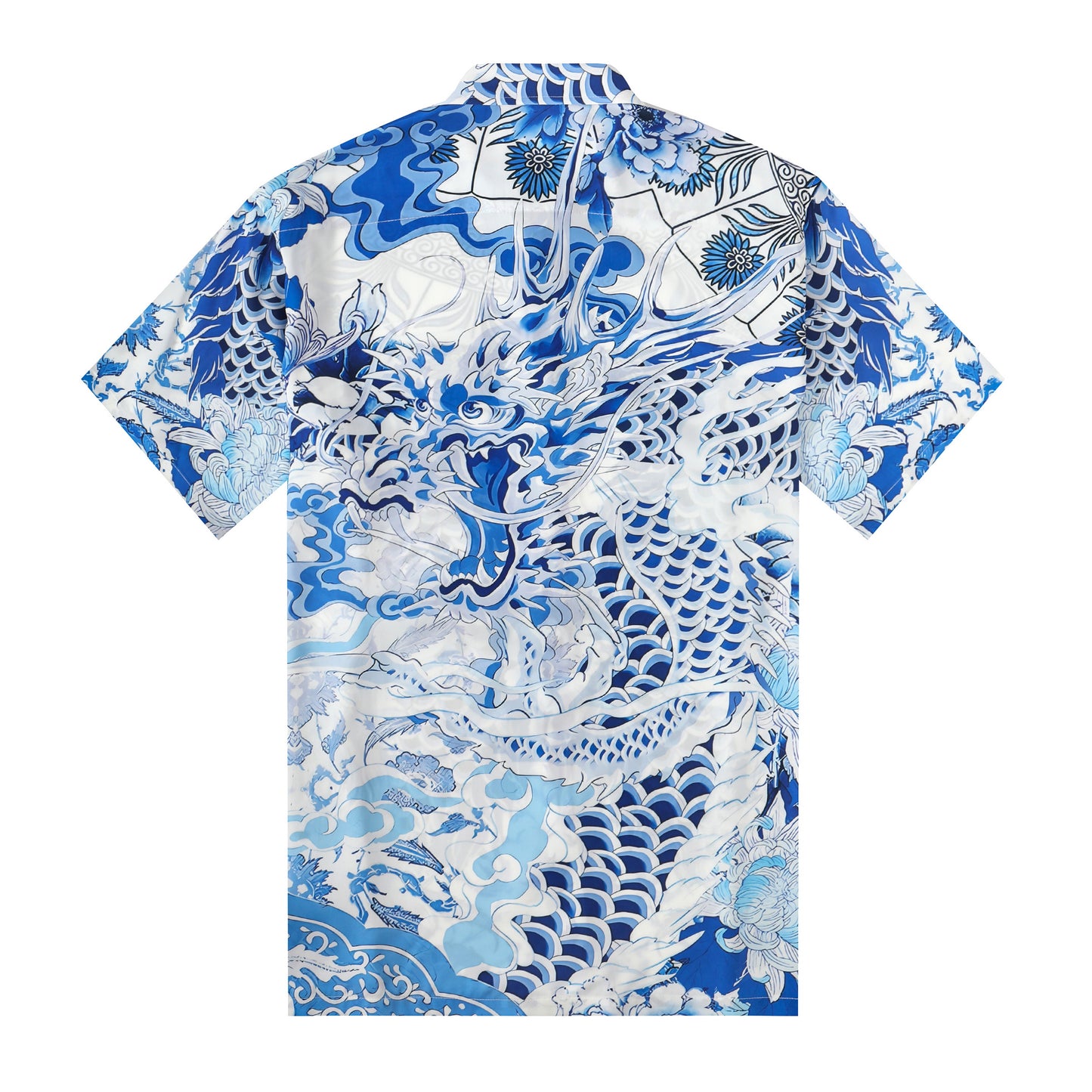 Cloud Pattern Silk Fiber Short Sleeve Shirt in Blue