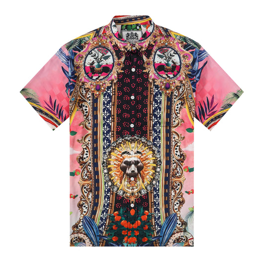 Tropical Leopard Printed Silk Fiber Short Sleeve Shirt