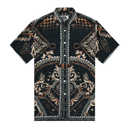Glam Style Pattern Silk Fiber Short Sleeve Shirt